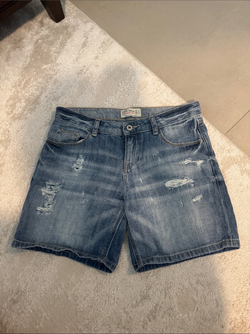 Zara Distressed Medium Blue Denim Jean Shorts
